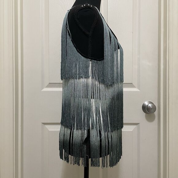 Vintage Bebe Silk Fringe‎ Mirror Yoke Tank Top Flapper Festival 90s NWT Medium - Picture 3 of 9